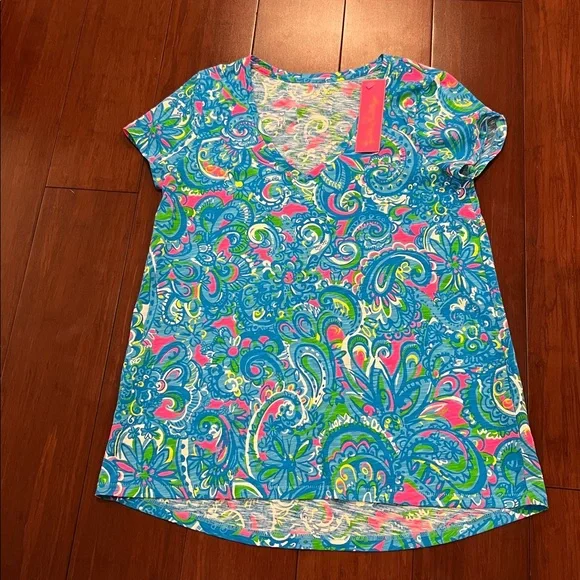 Lilly Pulitzer Etta V-Neck Seabreeze Blue Hey Gull Friend - Picture 1 of 5